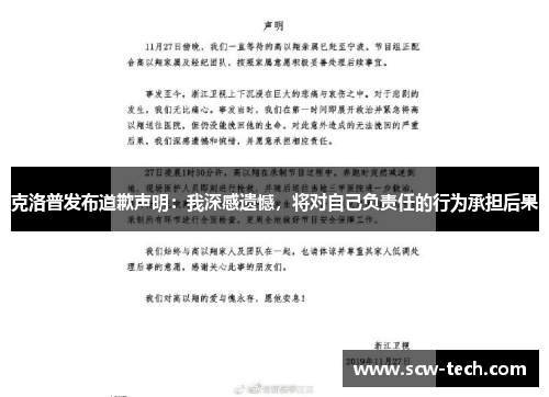 克洛普发布道歉声明：我深感遗憾，将对自己负责任的行为承担后果